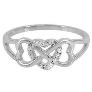 The 3 heart infinity ring in 925 and lab created stones. Sz 10